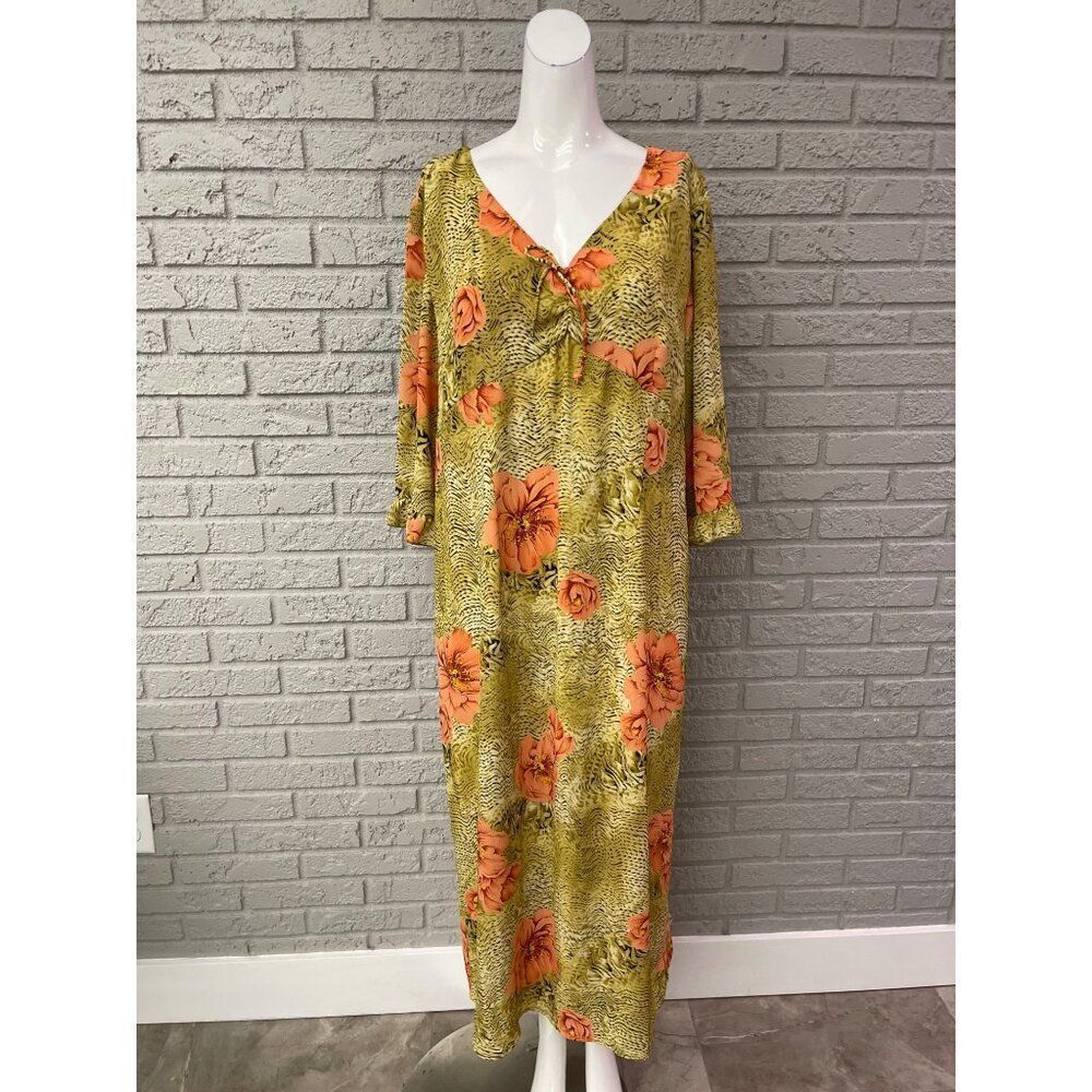 Dress-U-II by Sharon Women Yellow Floral Long Sleeve Maxi Dress Size 14